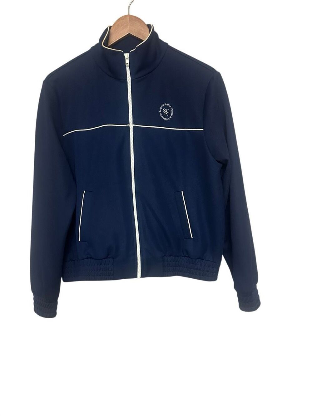 Sporty & Rich Health & Wellness Club Track Jacket Navy White Piping Size M